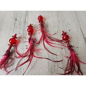 Red glass feather fancy unique ornament Xmas vintage tree